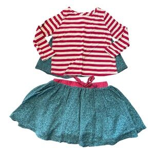 Rockin' Baby Striped maroon & Cream Top with skirt set size 2/3